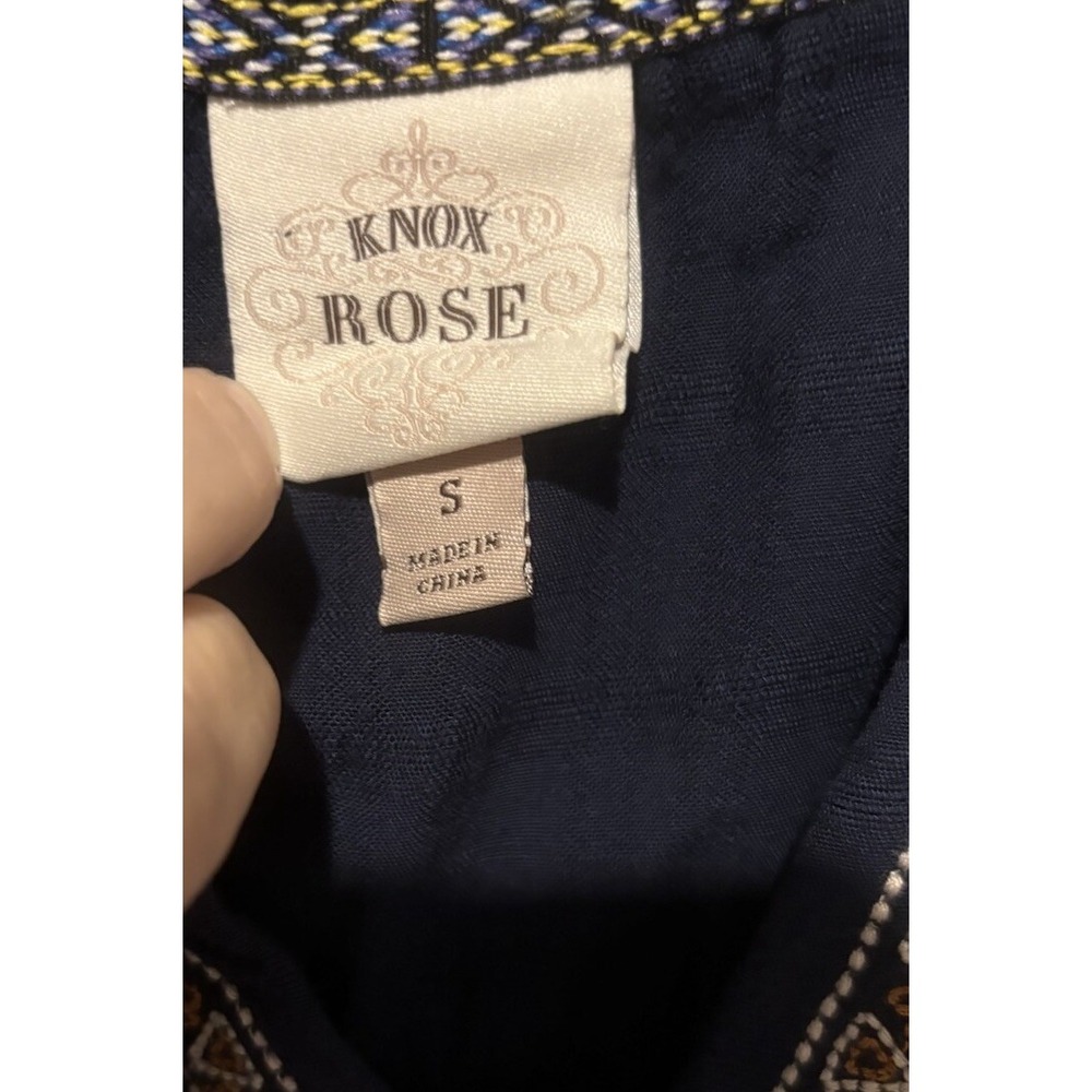 Knox Rose Women's Peasant Top Blue Roll-Tab Sleeve Size Small Boho Artsy - Picture 3 of 8